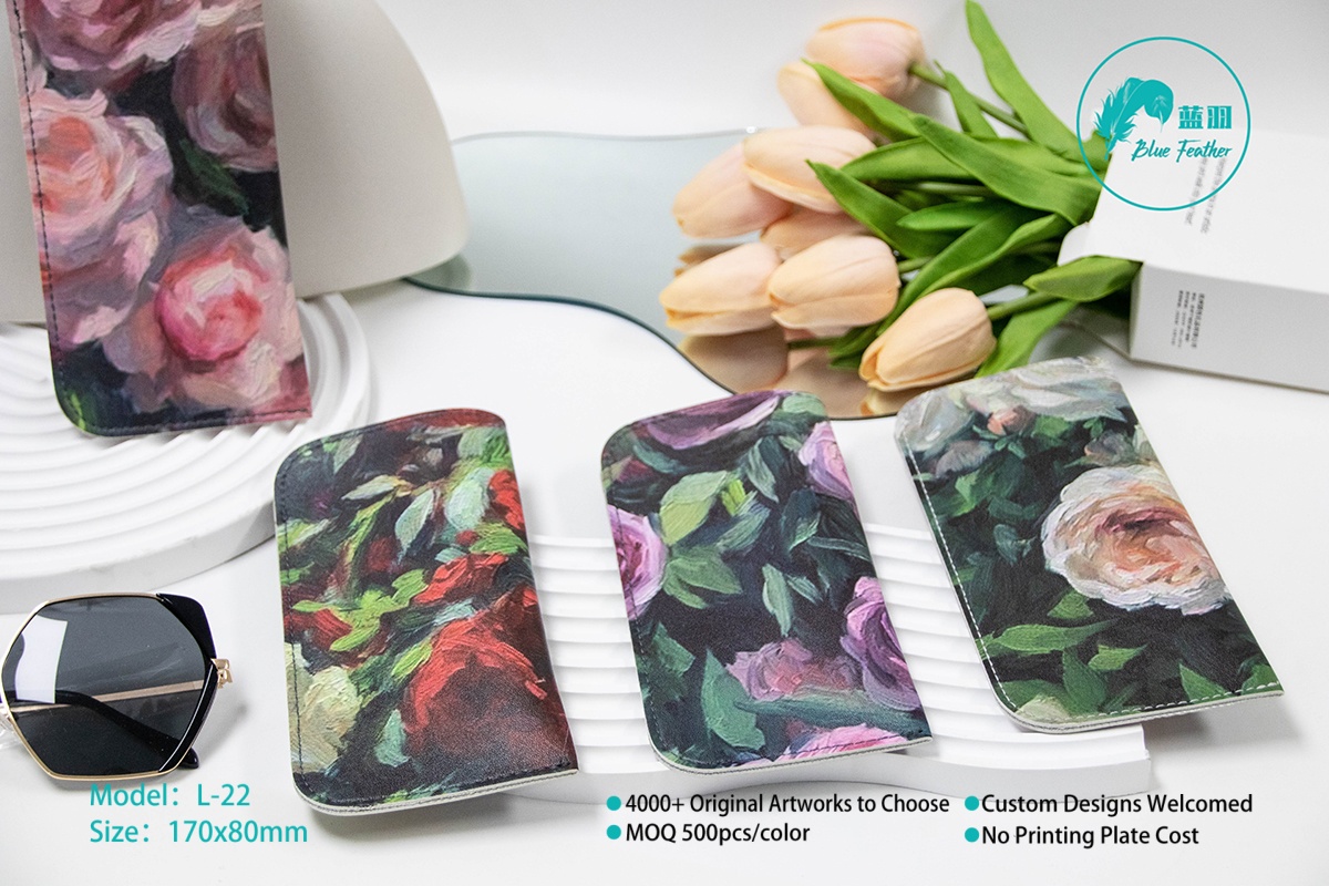Handcrafted Leather Eyewear Pocket with Floral Art for Journey